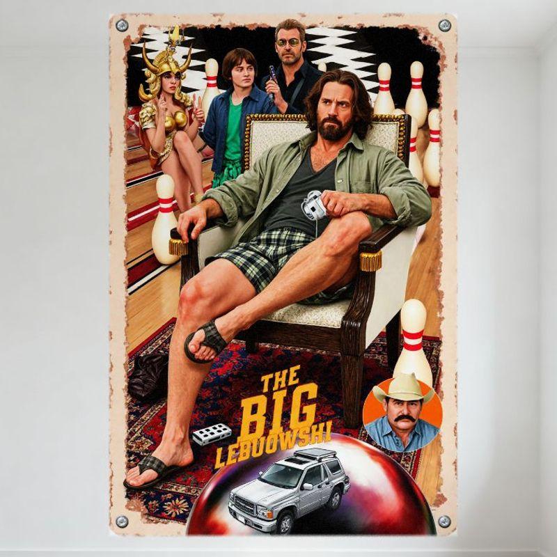 The Big Lebowski Vintage Movie Metal Tin Sign - Bowling Scene Plush Chair Man, Goddess Armor Woman, Retro SUV, Home Decor for Ma
