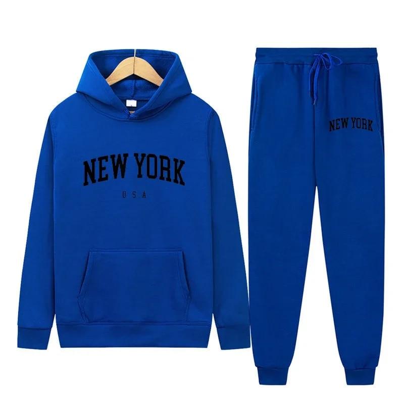 New York Letter USA City Hoodies + Hosen 2-teiliges Set Damenmode Sweatshirts Damen Casual Kapuzenpullover Sportwear-Anzug