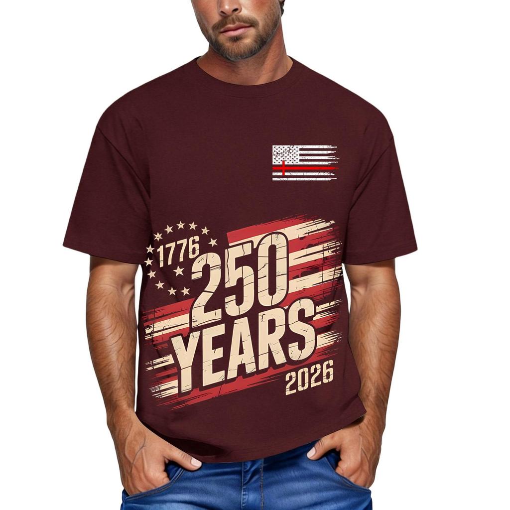 Men's Loose and Casual Flag Letter Print T-shirt Short-sleeved Top