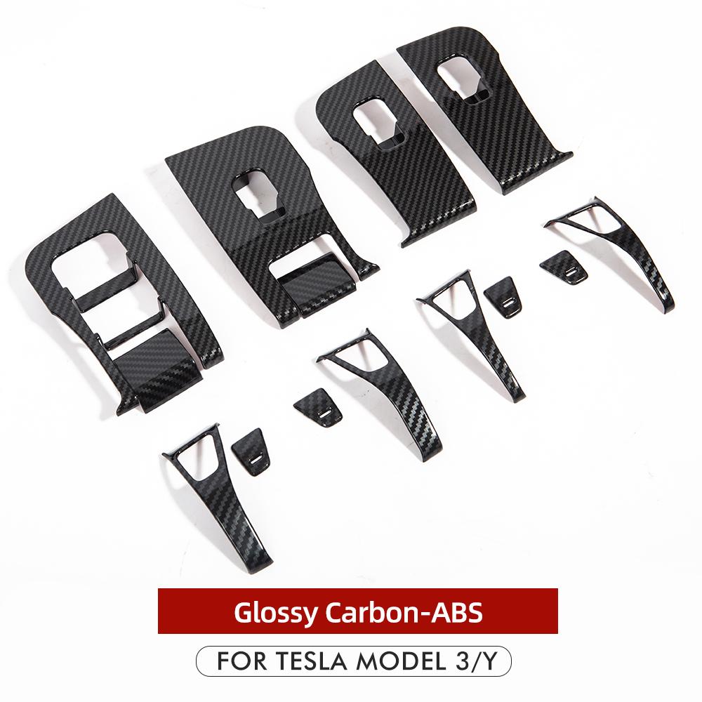 Pro Tesla Model 3 Y Spínače otevírání oken Dekorační kryt Obložení Nálepka Pouzdro Karbonové vlákno ABS Autodekorace Levý