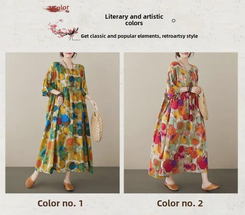 Boho dlhá sukňa letné šaty: Plus Size, Okrúhly výstrih, Krátky rukáv, pre ženy stredného a staršieho veku.