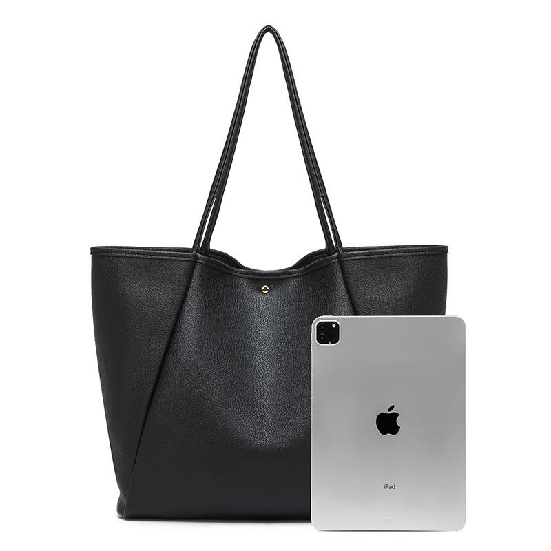 Fashion Tote Bag Retro Minimalist Design Solid Color Casual Handbag Large Capacity Versatile Women'S Shoulder Bag