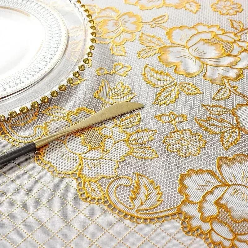 Pvc Round Table Waterproof Oil Proof Table Cloth Hot Stamping Coffee Tea Table Mat Hotel Anti Fouling Tables Towel Covers
