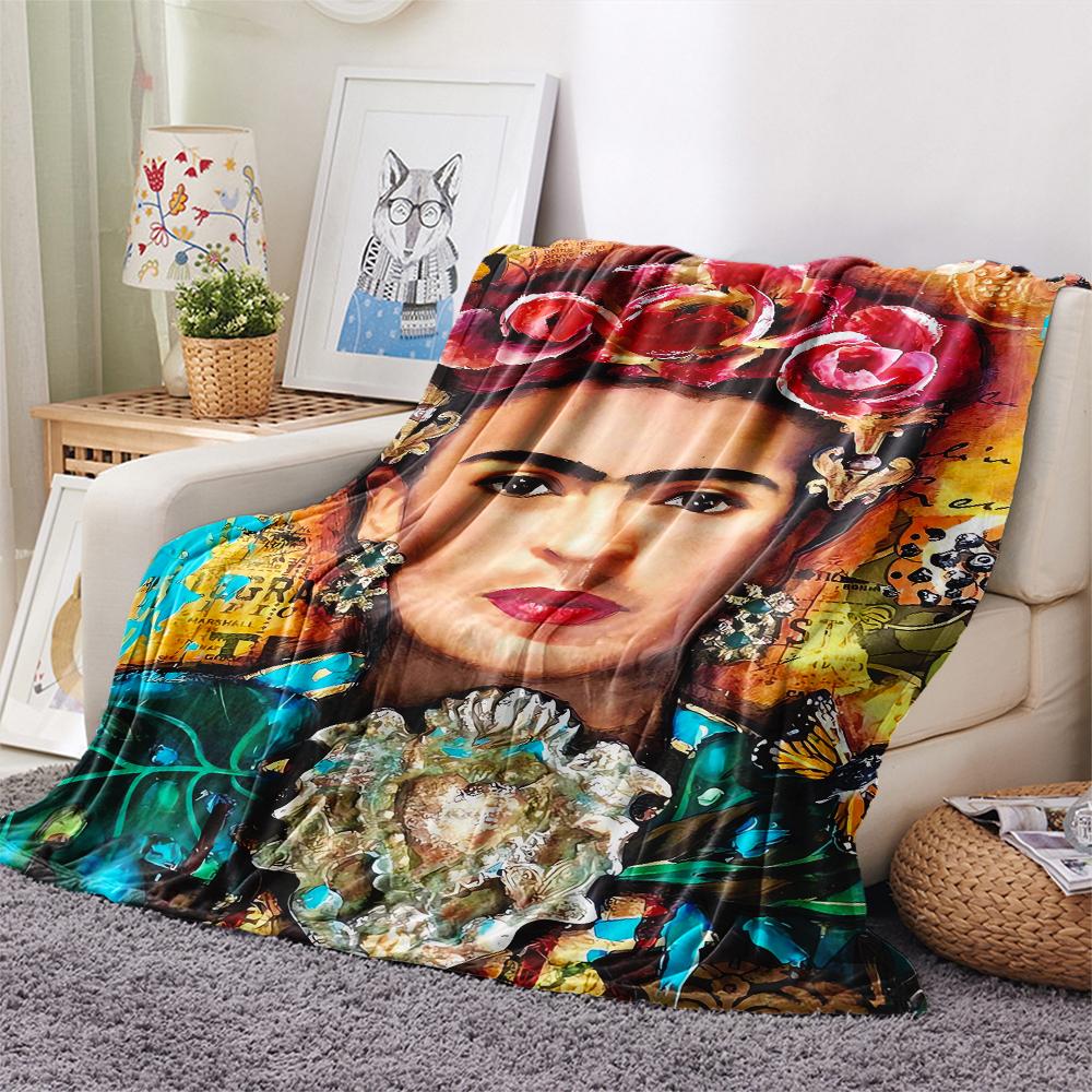 1Pc Frida Kahlo Print Flannel Blanket, High Quality Comfortable for All Seasons, Home Decor, Warmth and Comfort, Perfect for Christmas Gifts