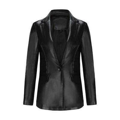 Small Suit Long-sleeved Jacket Women's Single-grain Buckle Casual Solid-color Leather Jacket