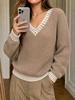 Fashion V-neck knitted sweater women's autumn and winter loose lazy wind pullover sweater Korean versatile top