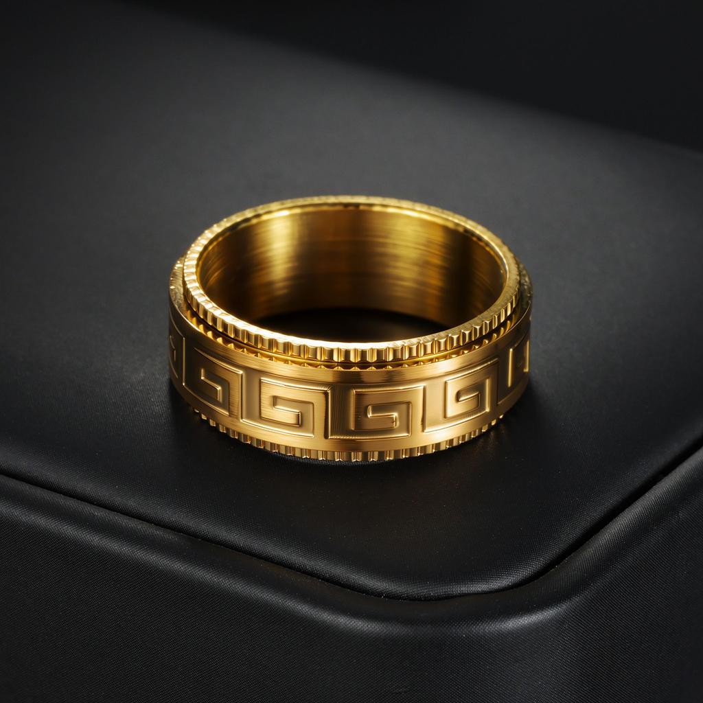 Titanium Steel Ring to Reduce Stress and Anti-anxiety Rotating Ruyi Great Wall Pattern Fashion Couple