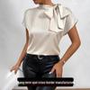 European & American Hot-Selling Women's Satin Bow Short-Sleeve Shirt for Summer 2025