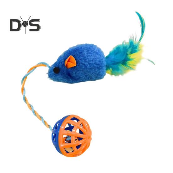 Interactive Cat Mouse Toy with Bells Simulation Plush Mouse Cat Chew Toy Fuzzy Cat Mice Bell Toy for Indoor Cats