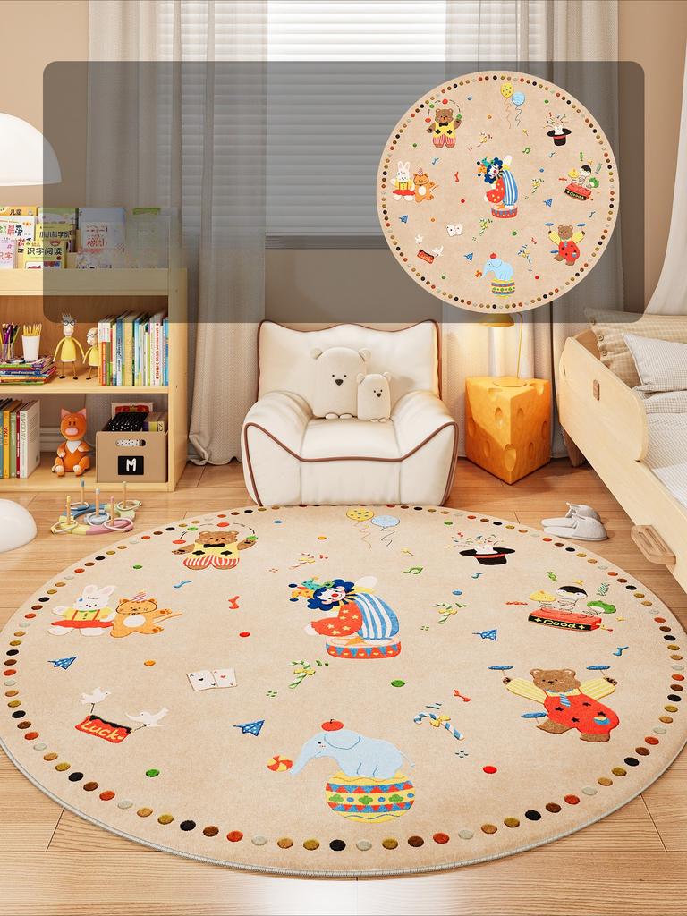 Cartoon Style Bedroom Decor Round Carpet Animal Print Carpets for Living Room Fluffy Soft Children's Floor Mat Thicken Plush Rug