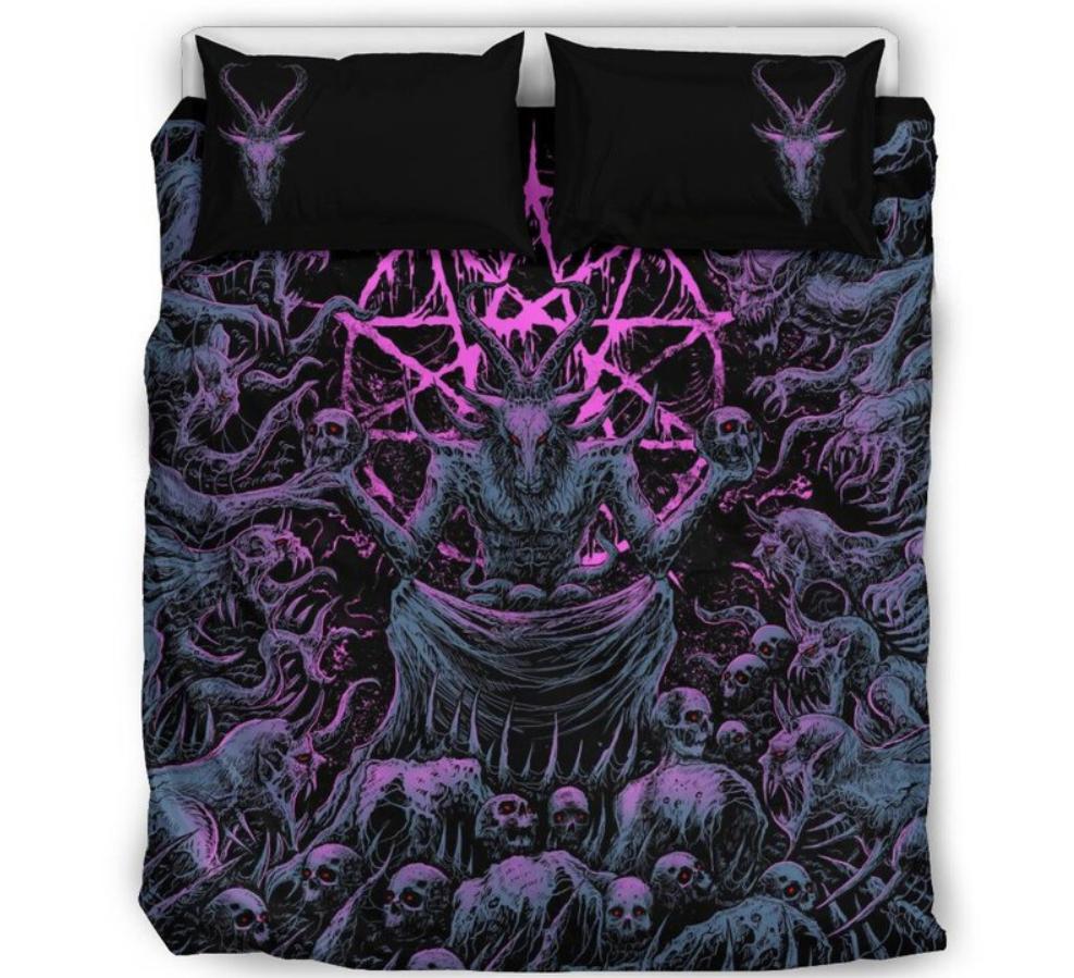Silver Skull Pile 3 Piece Duvet Set-Skull Pile Duvet-Skull Bedding-Skull Bed Cover-Skull Bed Set