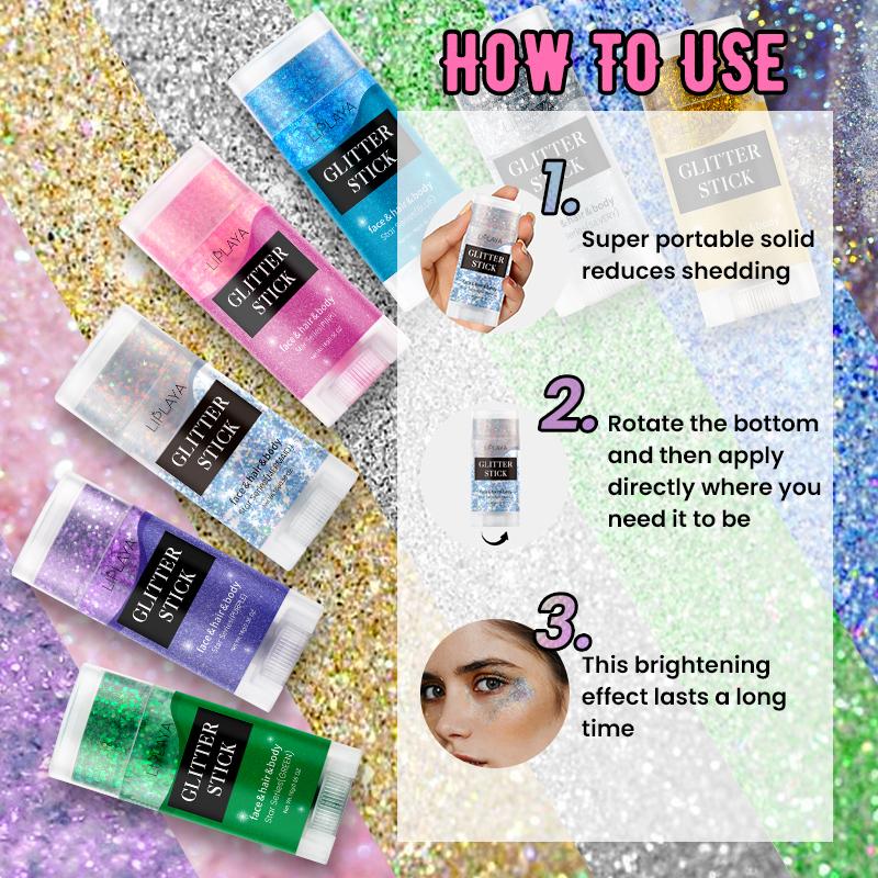 9 Colors Party Glitter Stick, Rotating Mermaid Face Glitter Stick, Rainbow Glitter for Face/Body/Hair/Eye, Washable Glitter-16g