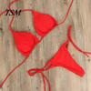 Lady Swimwear 2 Pcs/Set Bikini Set Solid Color Halter Neck Women Swimsuit Strap Thong for Beach