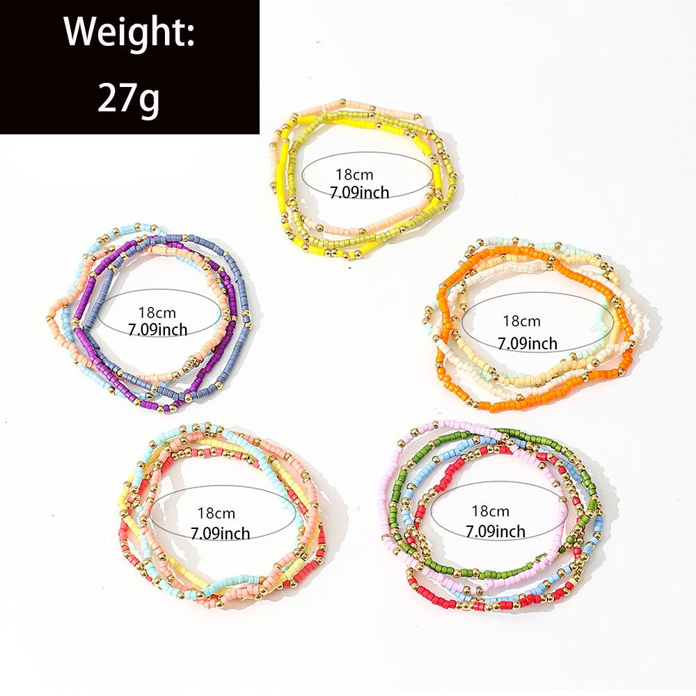 Conjunto de Pulseiras de Contas Estilo Boêmio Para Mulheres Contas Coloridas Elástico Corrente de Fio Bracelete Meninas Verão Praia Férias Zircônia