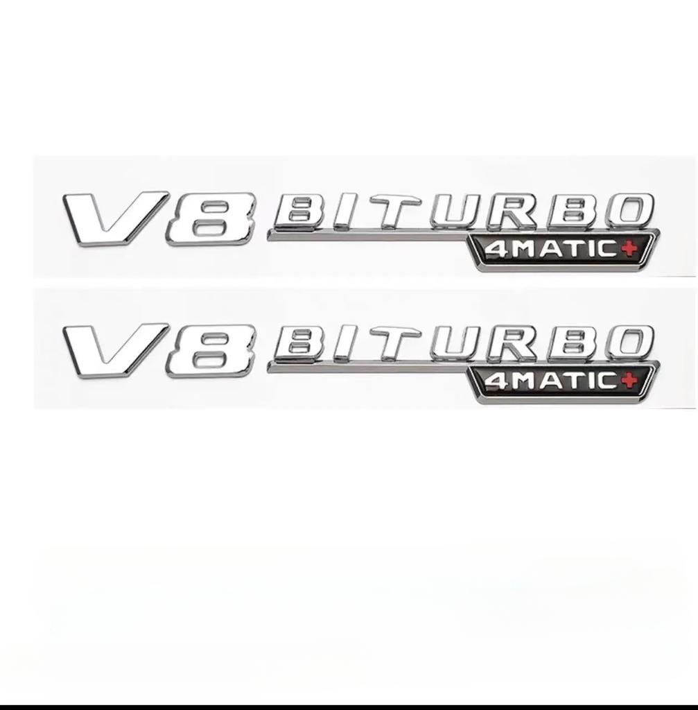 2pcs Vent Fender Trim Emblem Blade Logo V8 BITURBO 4MATIC+ for Mercedes Benz AMG V8 C200 C300 E300 E400 W213 Car Side Stickers