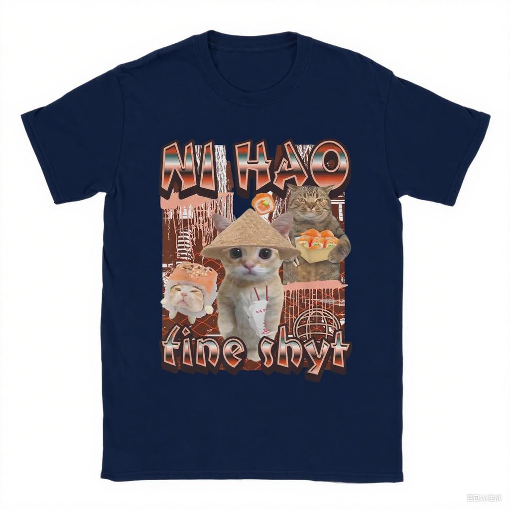 2025T-shirt Men's and Women's Printed T-shirt Funny Cat Summer Clothes Cotton Summer Clothes T-shirt High Quality Street Clothes