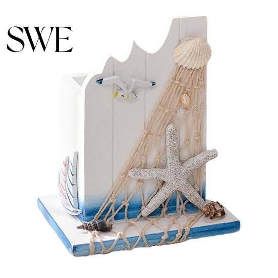 Pen Holder for Home Office Nautical Wooden Handcrafted Mediterranean Theme Makeup Brush Versatile Organizer Ocean Beach Pencil Container Stable Base