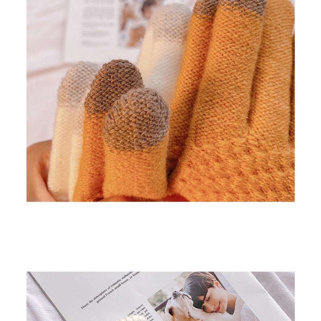 Female Autumn and Winter Korean Version Cute and Thick Double-layer Riding Cold Resistant Touch Screen Plush Knitted Warm Pineapple Gloves