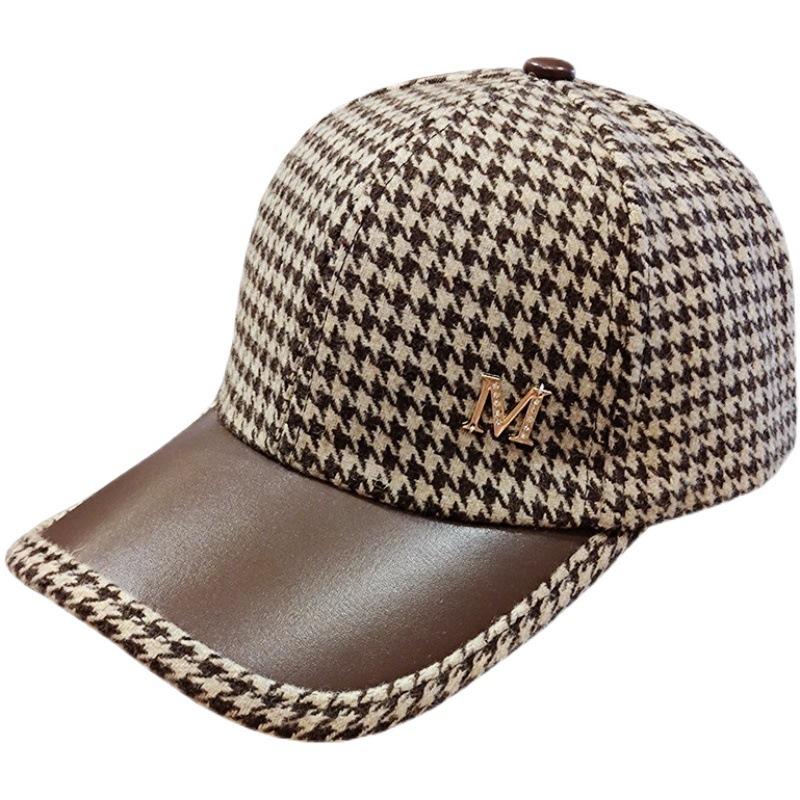 ins leather brim thousand birds plaid M standard cap children autumn and winter versatile fashion baseball cap fashion cap