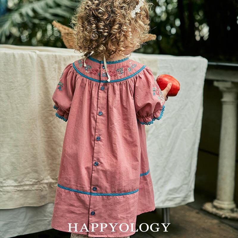 Happyology Girls' Floral Embroidered Short-Sleeve Princess Dress