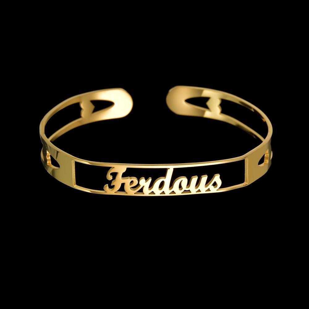 Atoztide Personalized Custom 10mm Letter Name Bracelet for Women Men Stainless Steel Hollow Bangles Birthday Jewelry Gift