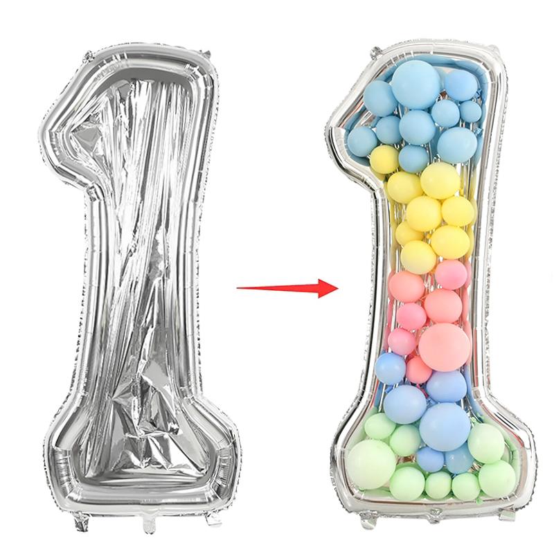 65Inch Giant Foil Number Balloon DIY Filling Frame Kids 1st Birthday Party Decoration Wedding Anniversary Supplies Mosaic box