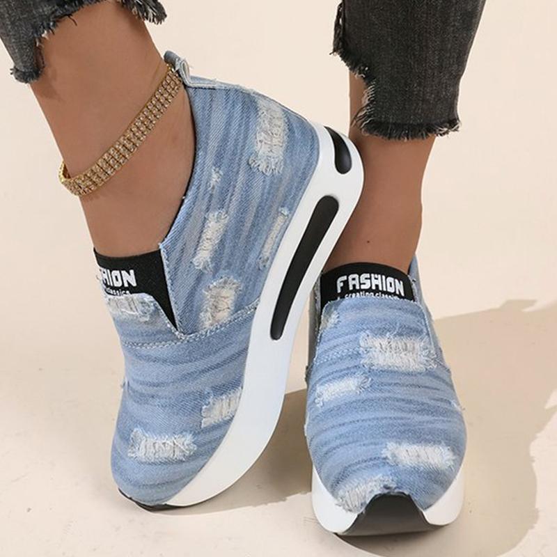 Fashion Fashion Mix Color Ripped Sneakers Women Slip On Lightweight Sports Shoes Woman Autumn Winter Low Top Platform Sneaker Female