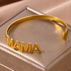 Elegant Mama Letter Heart Cuff Bangle For Women Charm Gold Color Stainless Steel Opening Bracelets Mother's Day Jewelry Mum Gift