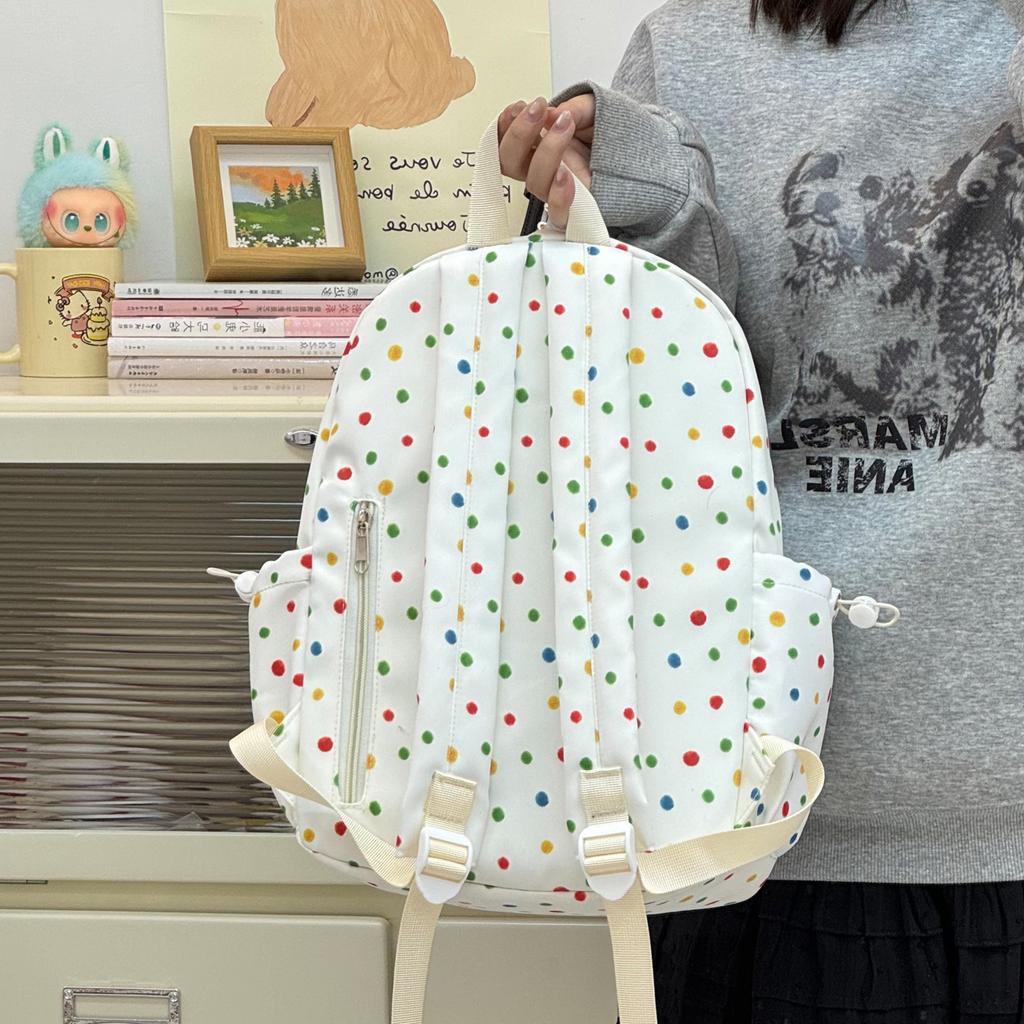 Schoolbag Backpack Female Cute Soft Sister Polka Dot Rabbit Schoolbag New Middle and High School Students College Students Leisure Travel Backpack