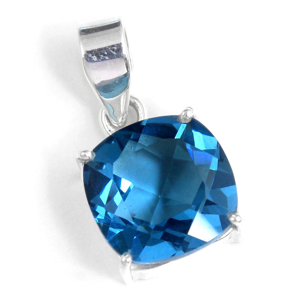 Blue Topaz Gemstone Women Pendant Pure 925 Sterling Silver Handmade Jewelry