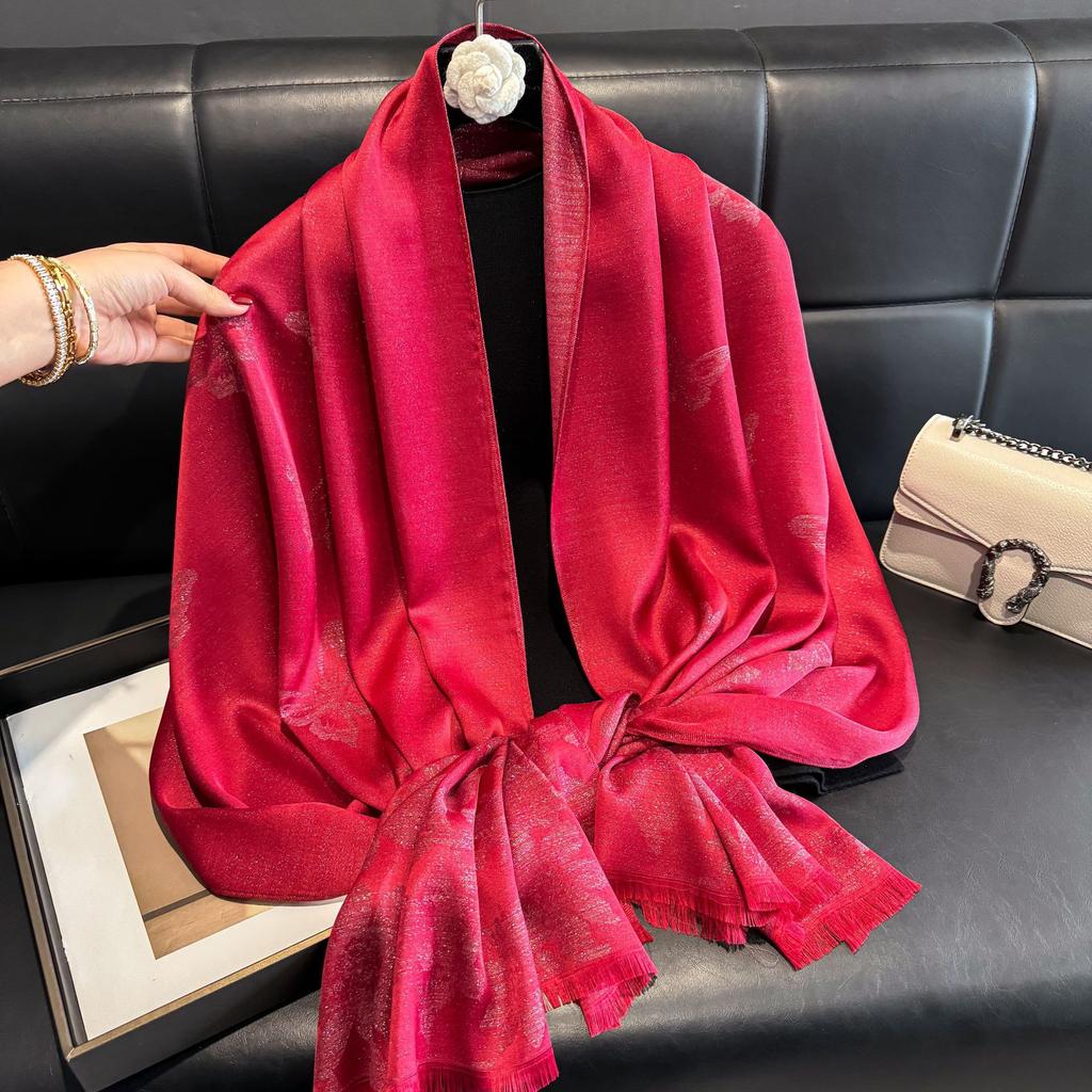 Summer solid color long scarf simulation silk scarf five-pointed star jacquard sunscreen silk scarf beach scarf shawl outside travel women