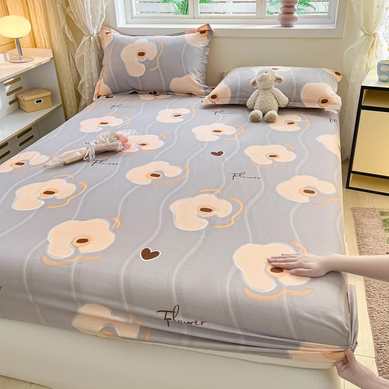 Cotton Grid Printed Fitted Sheet Dust Protector Cover Universal Mattress Cover Bed Sheets Queen With Elastic Bed Linens