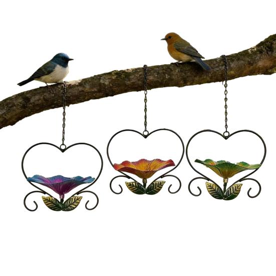 Závěsný kovový krmítko pro ptáky Odolný proti povětrnostním vlivům Láska Srdce Květina Ptačí koupaliště Venkovní Zahrada Terasa Dvůr Ptačí napáječka Krmící miska