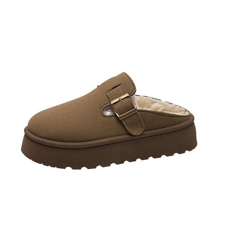 

Fur integrated fur bag head half slippers women s winter wear velvet thick soles 2025 new thermal Boken cotton shoes 35