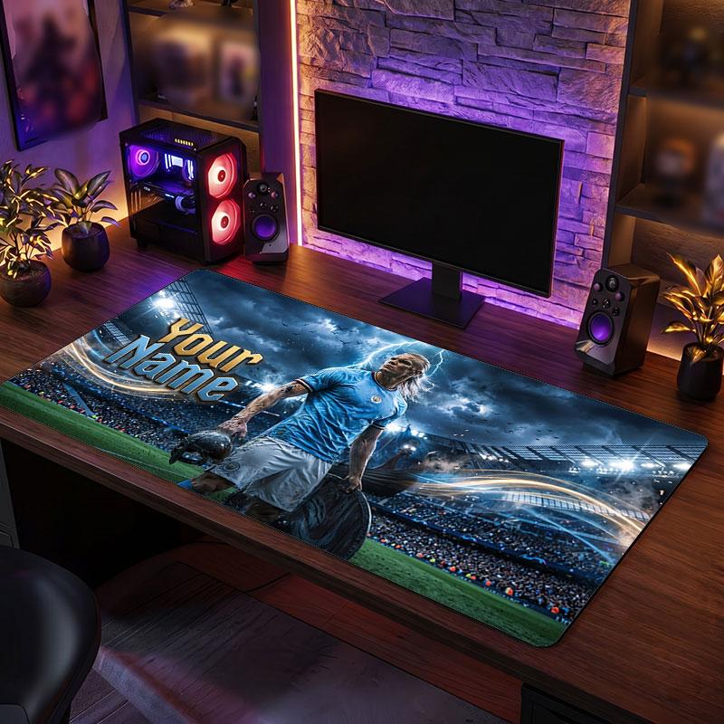 Erling Haaland Custom Large Mouse Pad, Personalized Name Text Print, Football Logo Non‑Slip Desk Mat Gaming Gift