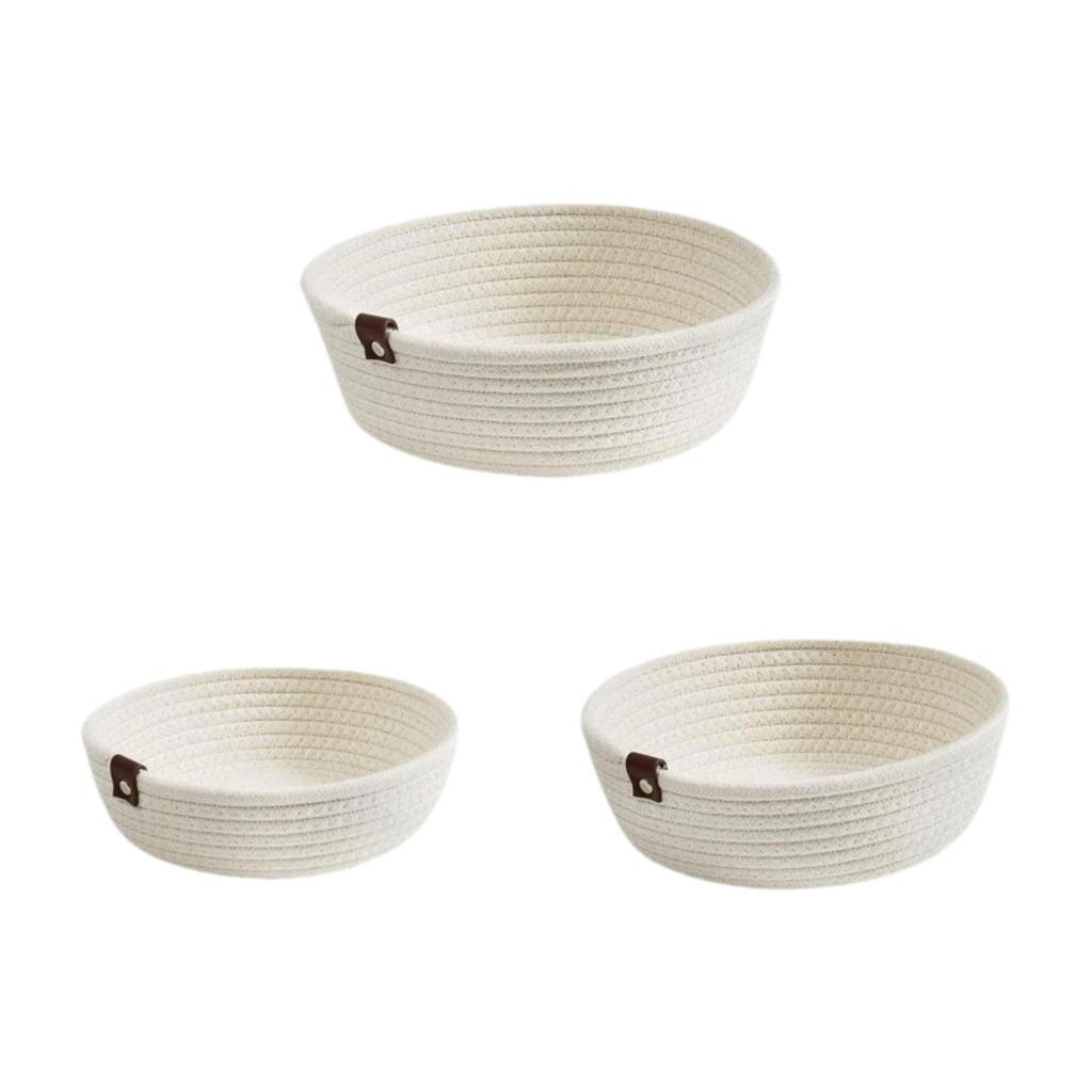 3Pcs Round Small Woven Baskets Set for Shelves Bathroom Basket Cat Dog Bin Gift Fruits Remotes Tray Laundry Basket Basket Bin