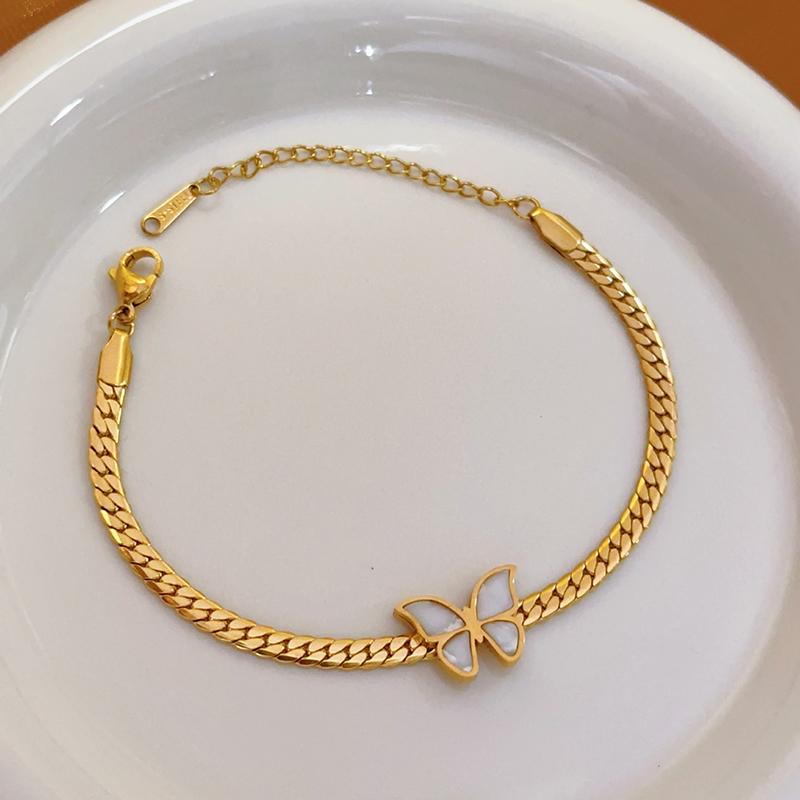 Stainless Steel New Fashion Jewelry Vintage Style Embed Seashell Butterfly Women Charm Chain Necklace Bracelet Earrings