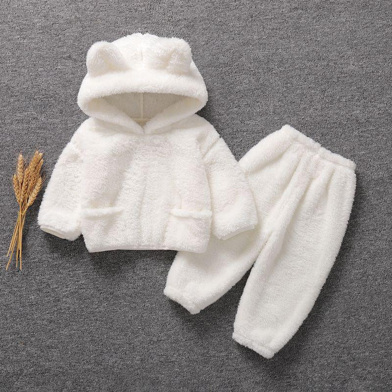 Children's Flannel Hooded Pajama Set - Warm Autumn/Winter Two-Piece for Baby