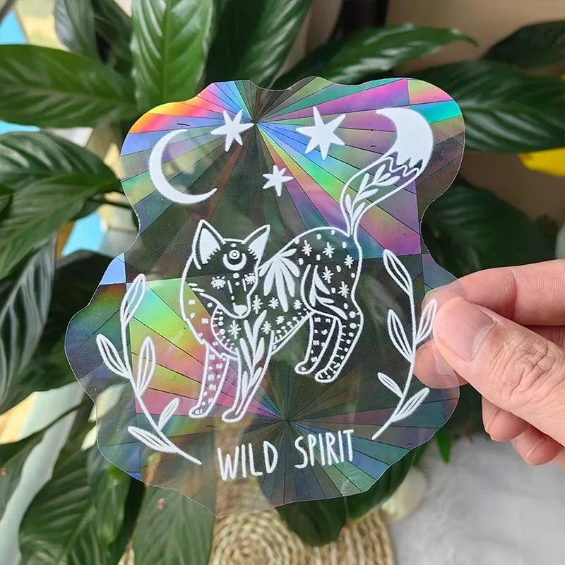 PVC 3D Regenbogen Sonnenfänger Wandaufkleber Katze Bär Raumschiff Planet Sonnenfänger Selbstklebende Fensteraufkleber Zimmer Heimdekoration