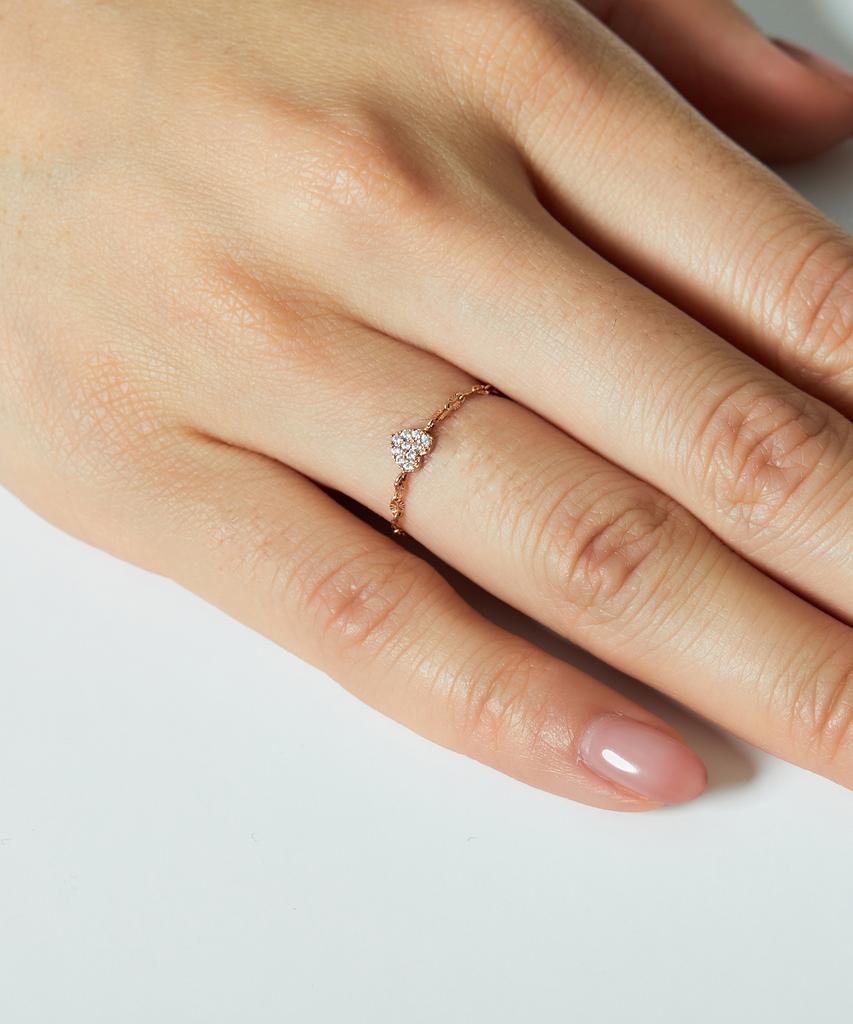 Helene Jewelry 14K Lolly Heart Asta Chain Gold Ring (Type A)