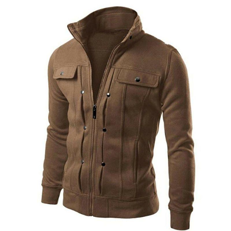 Mens Slim Fit Stand Collar Long Sleeve Coat Top Military Jacket For Stylish Look
