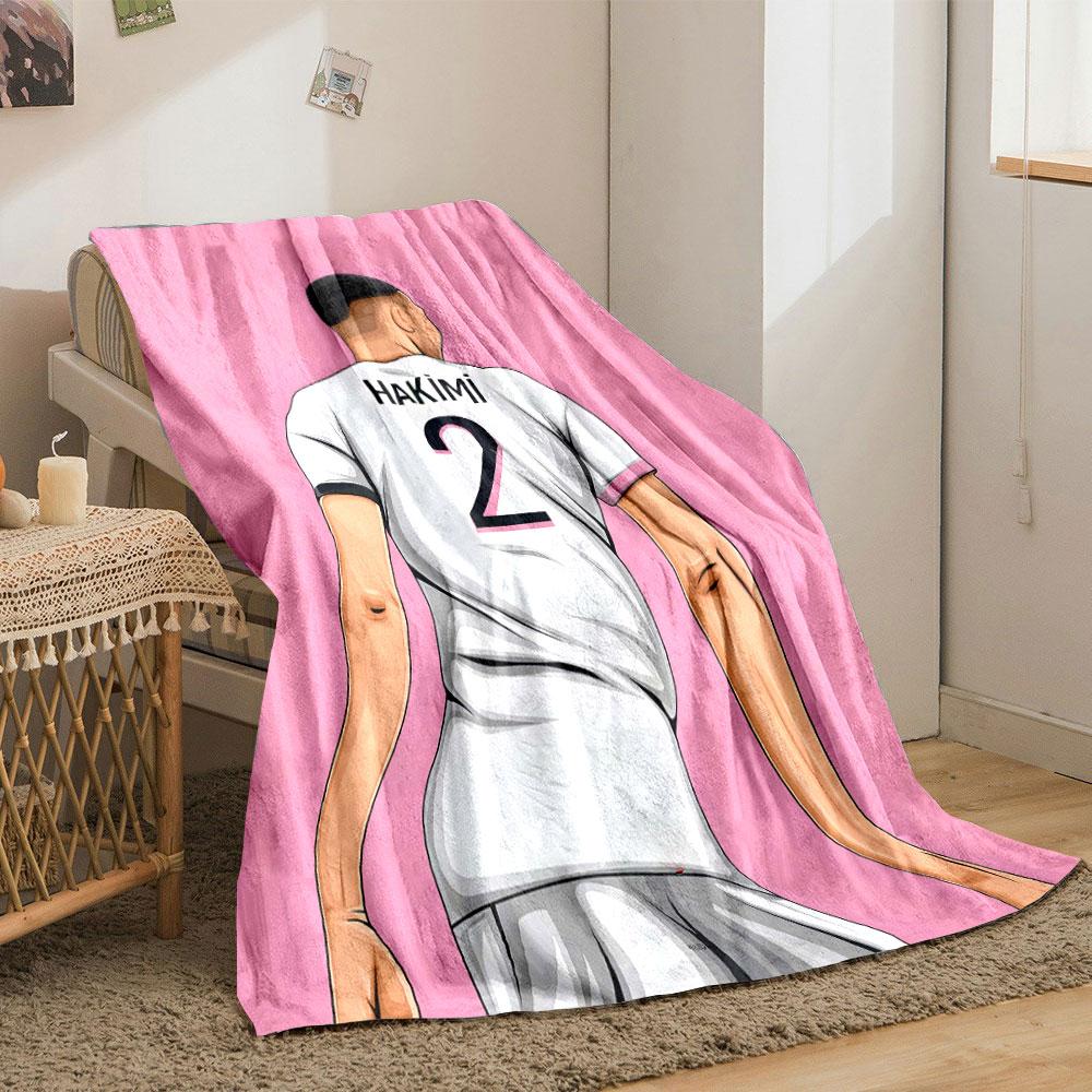 White jersey with "Hakimi" and number 2, set against a pink background. for all seasons blanket lunch break throw gift
