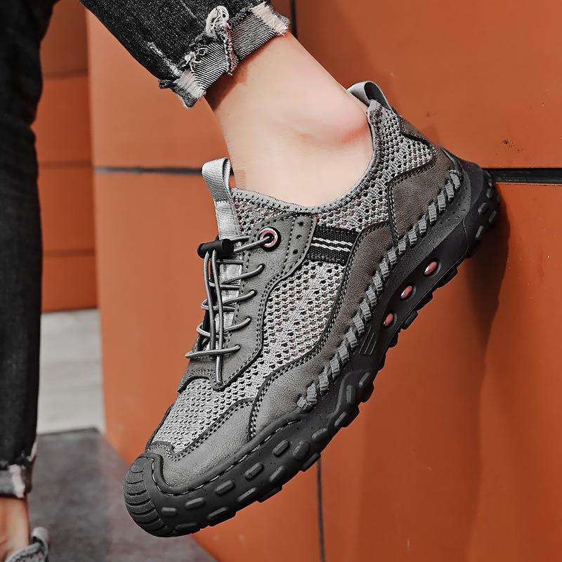 Mesh shoes men's 2025 summer breathable mesh hollow one pedal casual shoes sports non-slip large size seam sole men's shoes