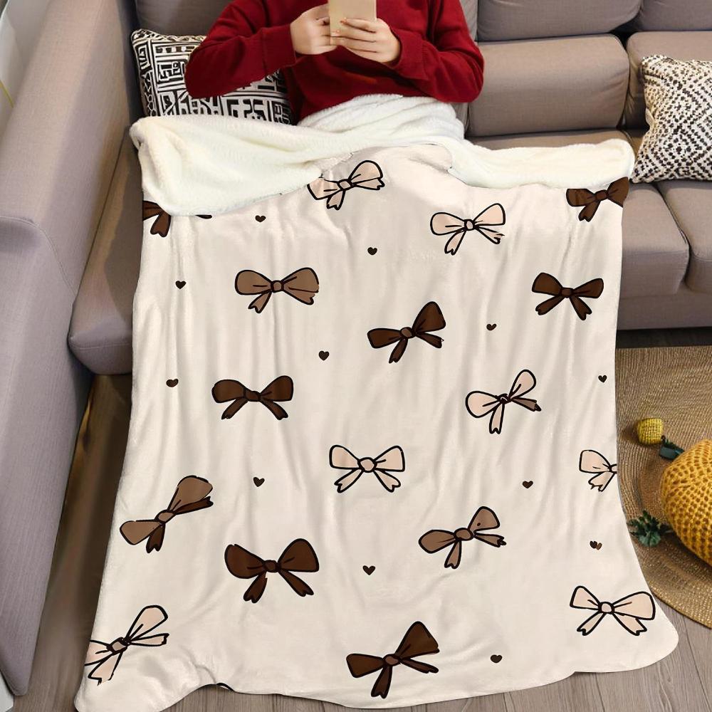 Cocoa Bows Flannel Blanket Warm Soft Halloween Christmas Couch Warm Cozy Decorative Decor Gift for All Season