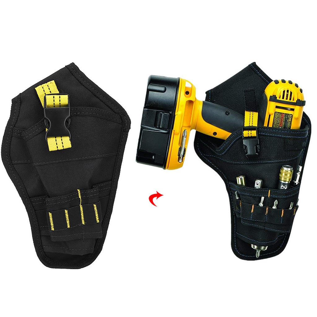 Portable Oxford Cloth Mini Waist Bag Drills Holder Storage Pouch for Electric Drill Tool(black&yellow )