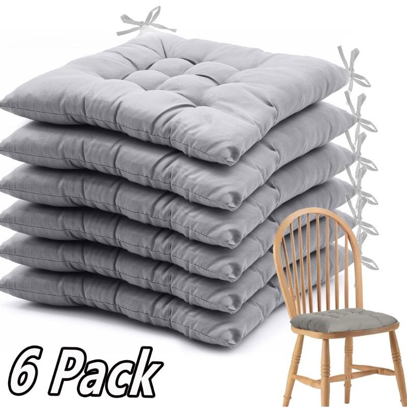 6-Pack Thick Square Chair Cushions, Soft Fiber Seat Pads with Ties for Rocking Dining Chairs, All-Season Indoor & Outdoor Use