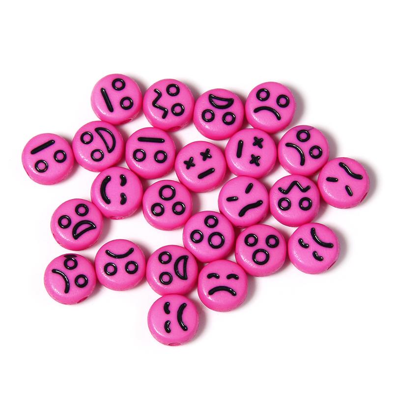 100Pcs/Lot 7mm Acrylic Beads Emoticon Pattern Color Flat Round Hole Size 1.3mm Beads Diy Cute Bracelet Necklace Accessories