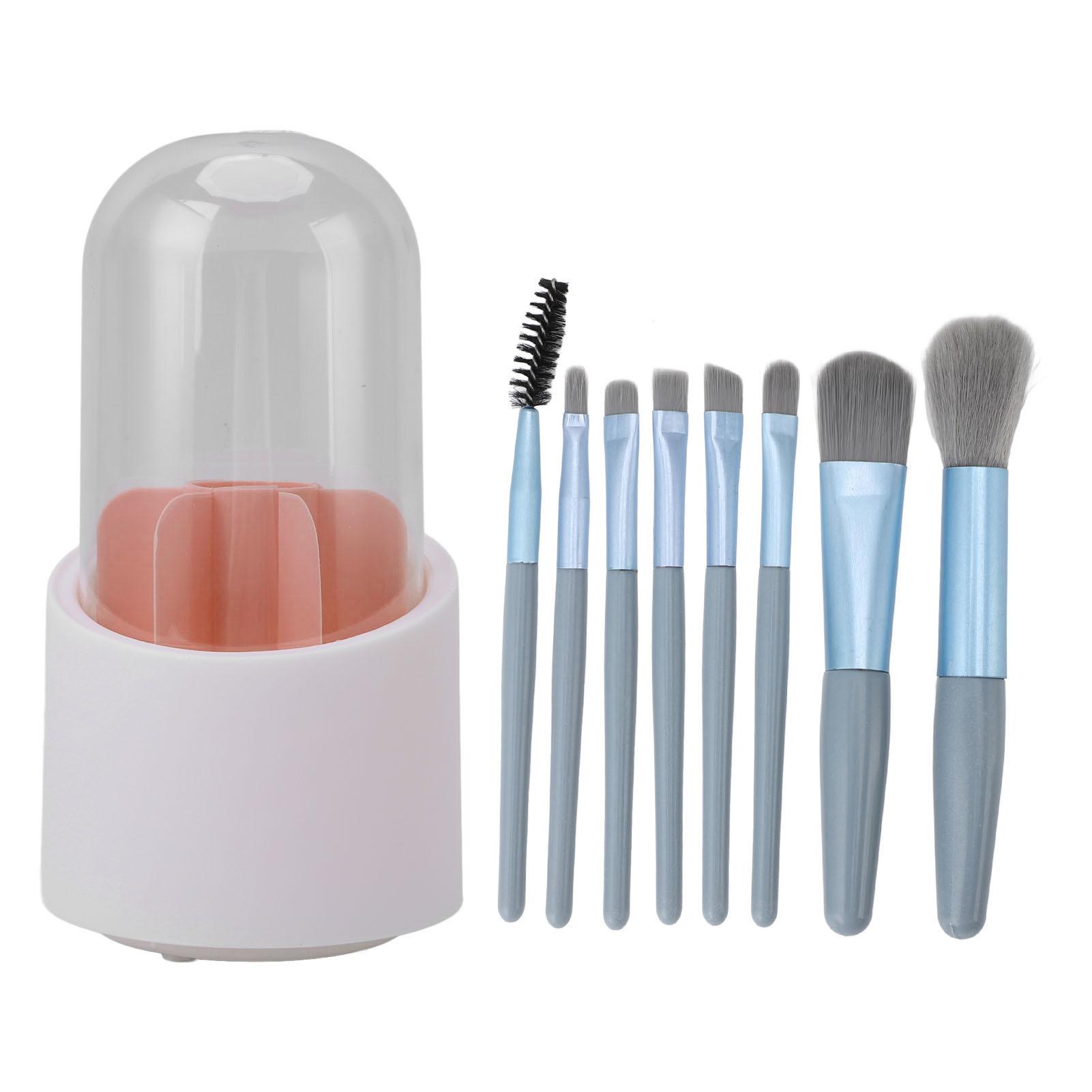 

Держатель для кистей для макияжа Органайзер с 8 кистями Прозрачная крышка 7 слотов Вращение на 360 градусов Защита от пыли Makeu Pink