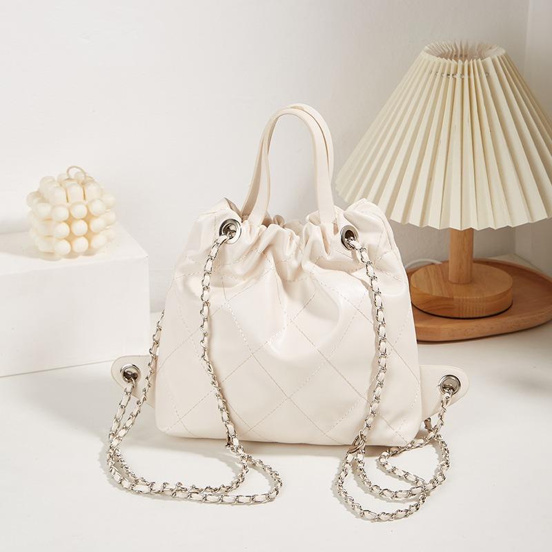 Women's Bag Niche Design Diamond Chain Backpack Portable Bucket Bag Advanced Sense of Solid Color Backpack