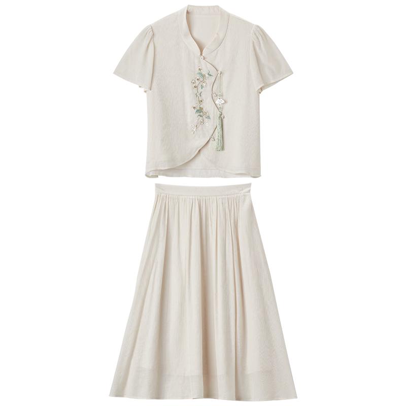 Xiangying Chinese Style Embroidered Two-Piece Skirt Set M